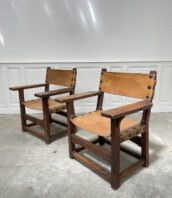 fauteuils vintage bois cuir 1950 retro 5francs 6 172x198 - Paire de fauteuils vintage en cuir et noyer